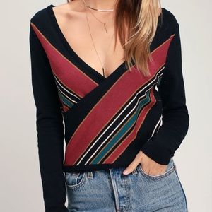 RVCA Tilted Black Multicolor Stripe Surplice Sweater. NWT! Sz XS